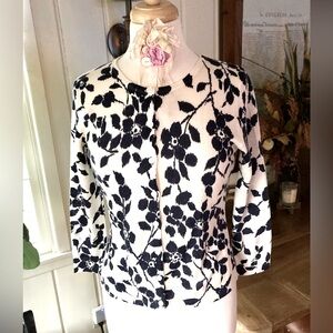 GARNET HILL 3/4 Sleeve Navy Merino Wool Cardigan SM